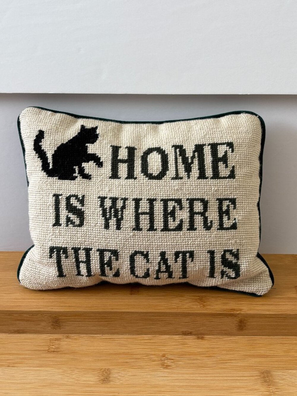 Black Cat Tapestry Pillow Home Is Where The Cat Is Needlepoint Decor Velvet Back